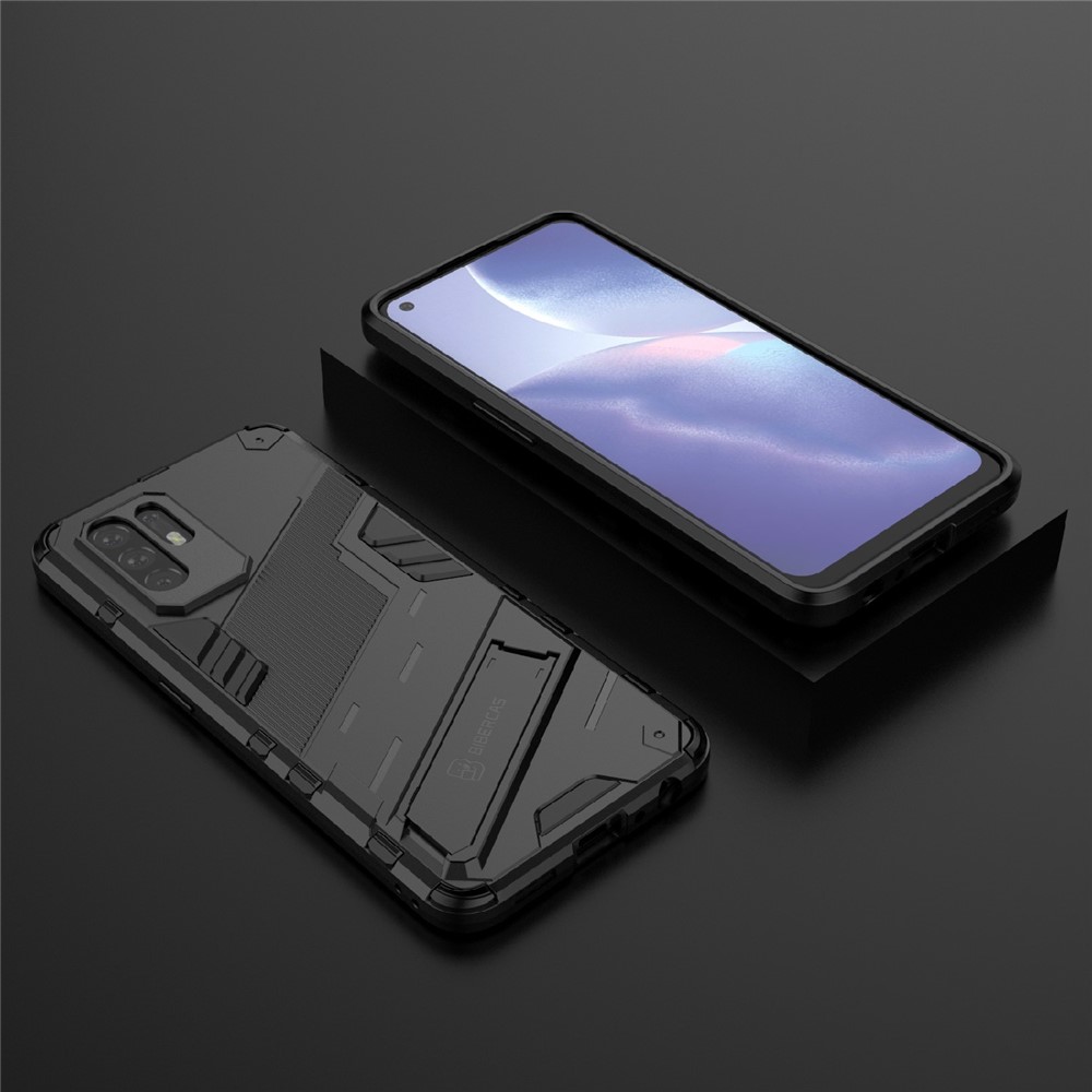 Foldable Kickstand Design PC + TPU Hybrid Phone Protection Case Cover for Oppo Reno5 Z 5G - Black-9