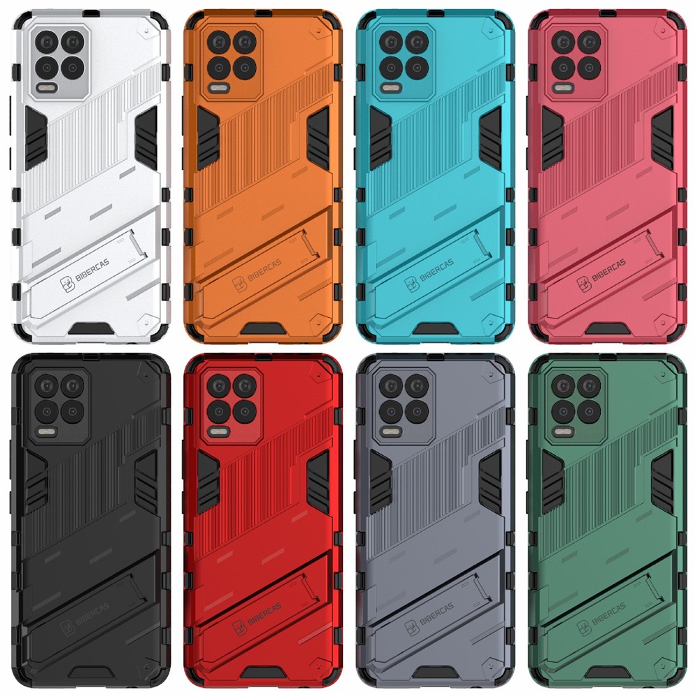Foldable Kickstand PC + TPU Shockproof Hybrid Phone Back Case Cover for Realme 8 - Black-10