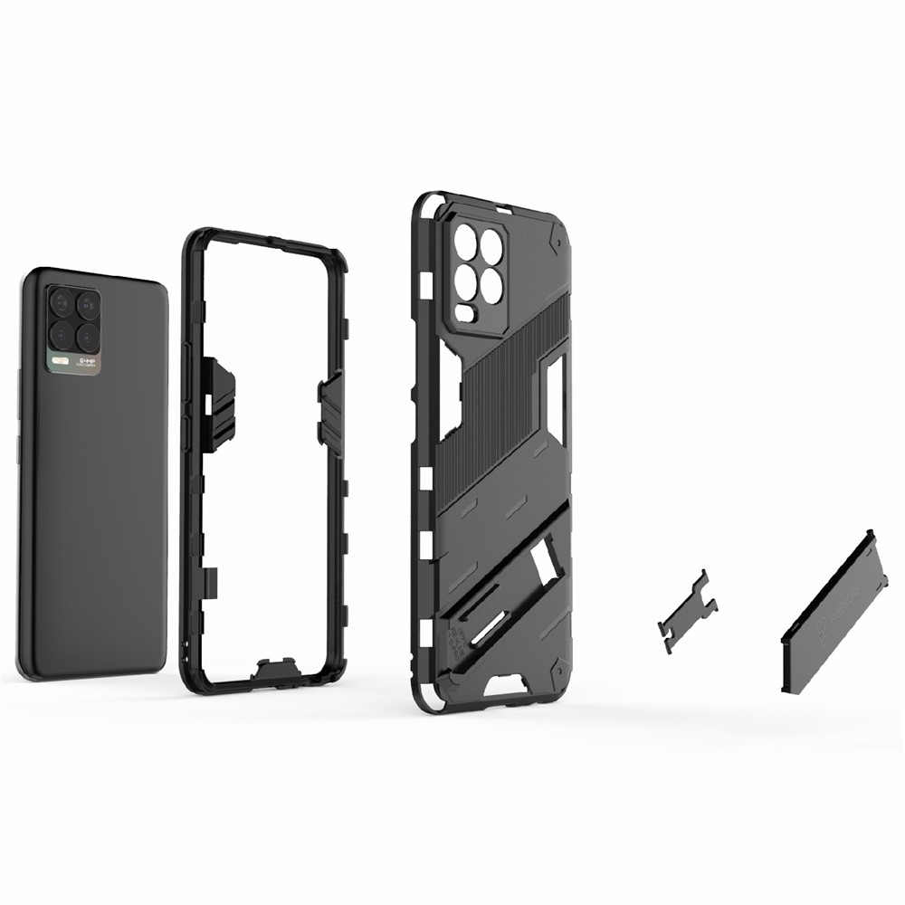 Foldable Kickstand PC + TPU Shockproof Hybrid Phone Back Case Cover for Realme 8 - Black-4
