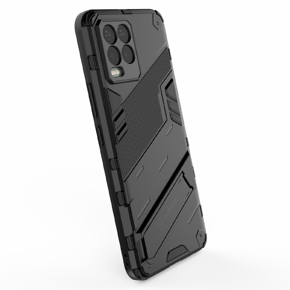 Foldable Kickstand PC + TPU Shockproof Hybrid Phone Back Case Cover for Realme 8 - Black-6