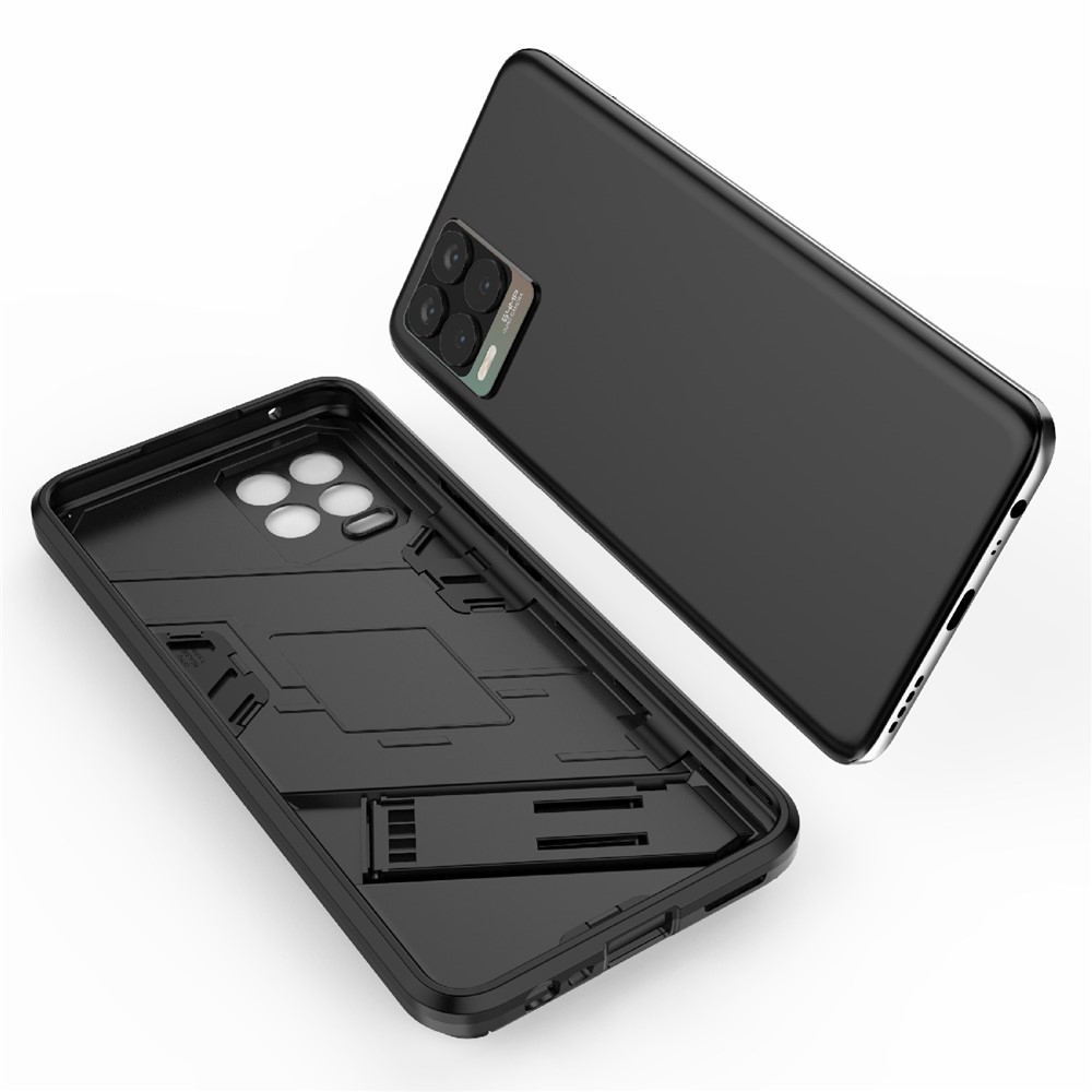 Foldable Kickstand PC + TPU Shockproof Hybrid Phone Back Case Cover for Realme 8 - Black-7