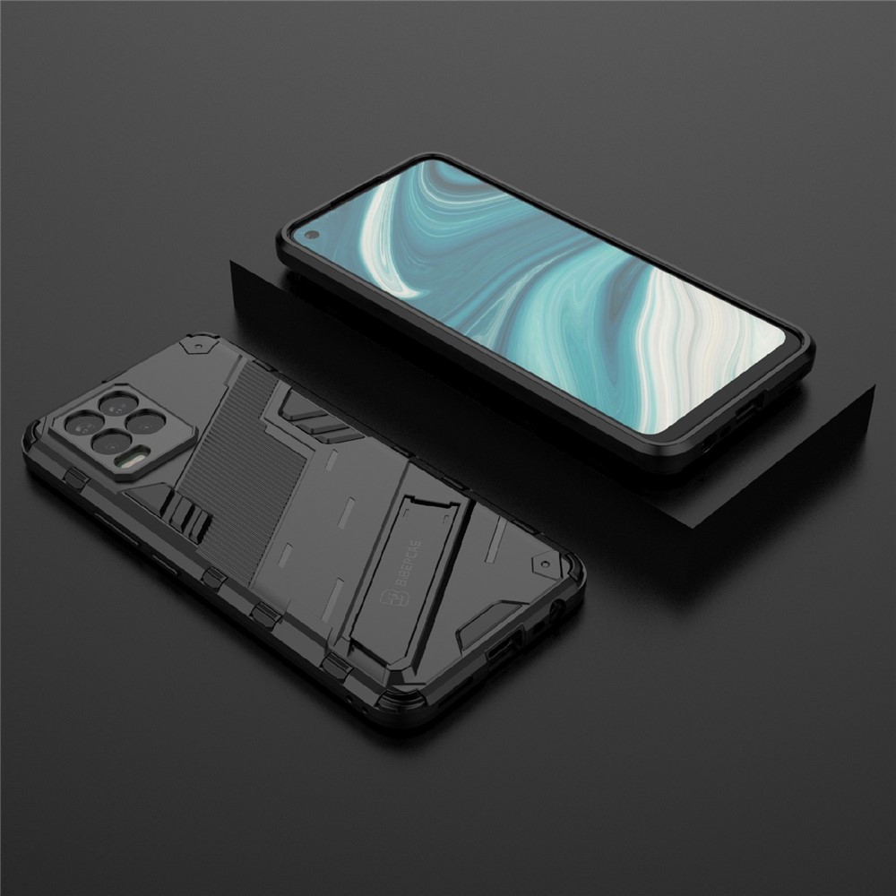 Foldable Kickstand PC + TPU Shockproof Hybrid Phone Back Case Cover for Realme 8 - Black-8