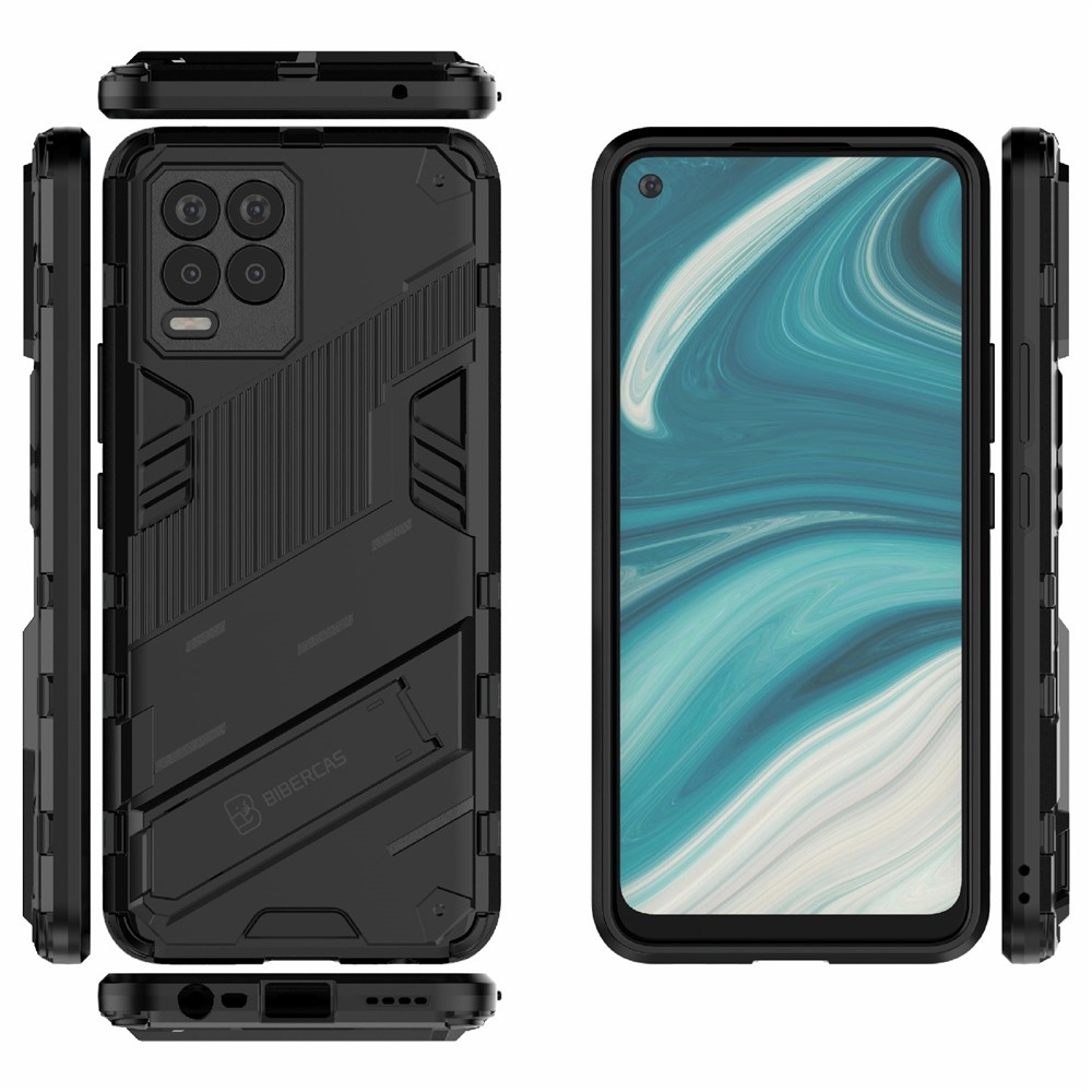 Foldable Kickstand PC + TPU Shockproof Hybrid Phone Back Case Cover for Realme 8 - Black-9