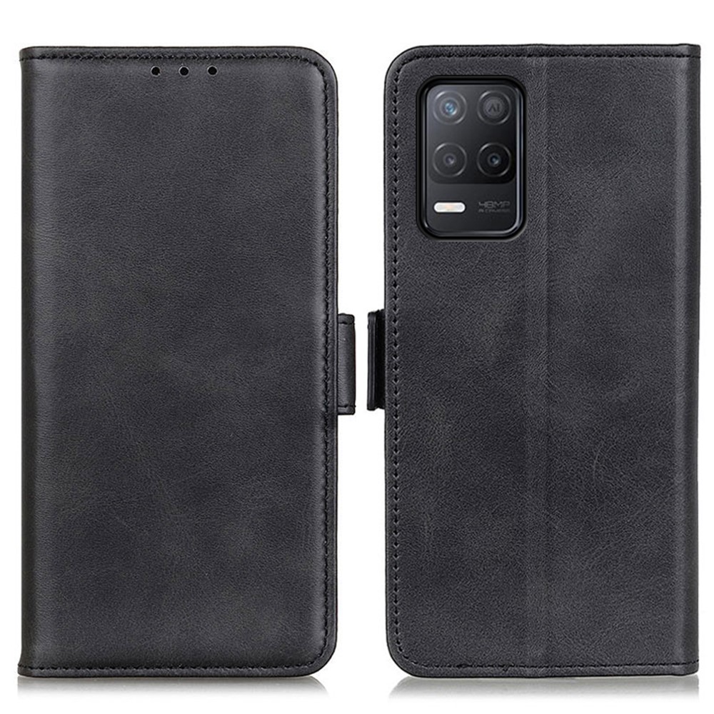 Magnetic Double Clasp Wallet Stand Leather Protective Cellphone Shell Case for Realme V13 5G / 8 5G - Black-1