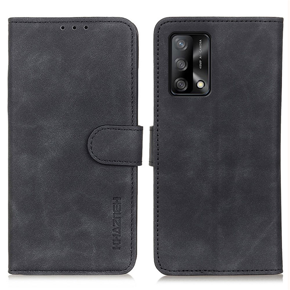 KHAZNEH Retro Style Folio Flip PU Leather Wallet Stand Case Shell for Oppo F19 / A74 4G - Black-1