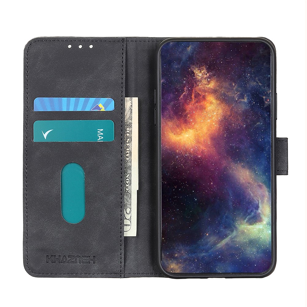 KHAZNEH Retro Style Folio Flip PU Leather Wallet Stand Case Shell for Oppo F19 / A74 4G - Black-6