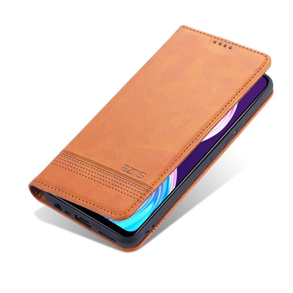 AZNS Auto-absorbed Magnetic Stand Wallet Case Leather Phone Shell for Realme 8/8 Pro - Brown-10