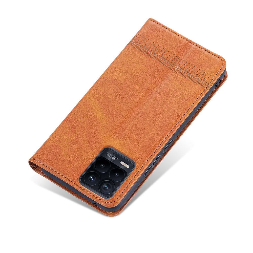 AZNS Auto-absorbed Magnetic Stand Wallet Case Leather Phone Shell for Realme 8/8 Pro - Brown-11