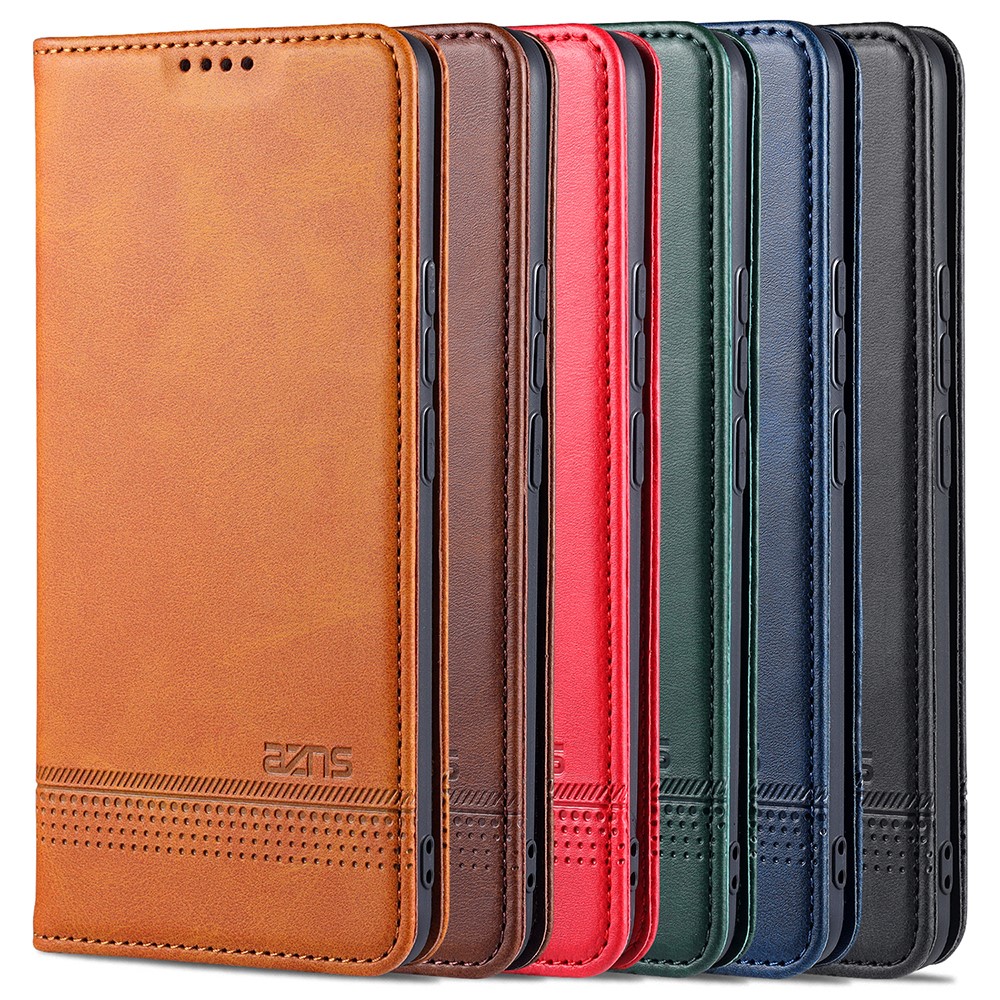 AZNS Auto-absorbed Magnetic Stand Wallet Case Leather Phone Shell for Realme 8/8 Pro - Brown-12