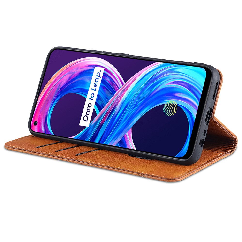 AZNS Auto-absorbed Magnetic Stand Wallet Case Leather Phone Shell for Realme 8/8 Pro - Brown-3