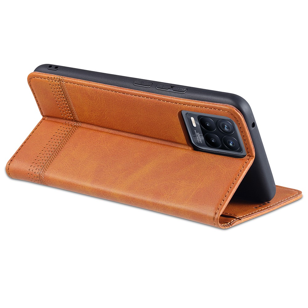 AZNS Auto-absorbed Magnetic Stand Wallet Case Leather Phone Shell for Realme 8/8 Pro - Brown-4