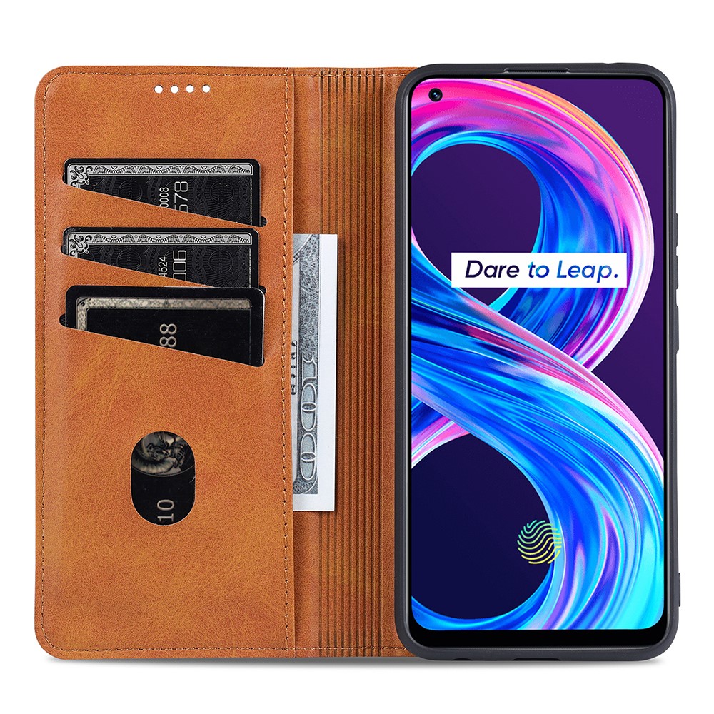 AZNS Auto-absorbed Magnetic Stand Wallet Case Leather Phone Shell for Realme 8/8 Pro - Brown-5
