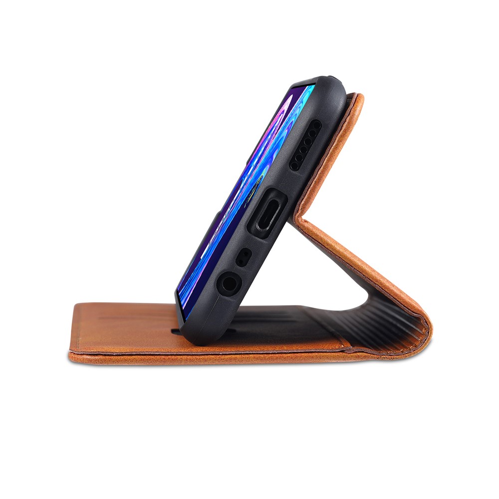 AZNS Auto-absorbed Magnetic Stand Wallet Case Leather Phone Shell for Realme 8/8 Pro - Brown-7
