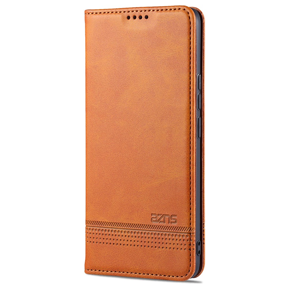 AZNS Auto-absorbed Magnetic Stand Wallet Case Leather Phone Shell for Realme 8/8 Pro - Brown-8