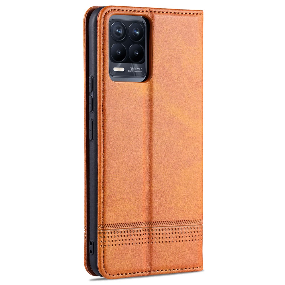 AZNS Auto-absorbed Magnetic Stand Wallet Case Leather Phone Shell for Realme 8/8 Pro - Brown-9