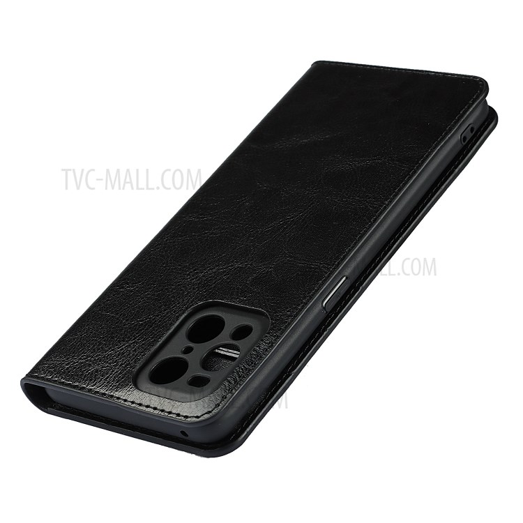 Crazy Horse Skin Genuine Leather Wallet Phone Case for Oppo Find X3 - Black-6