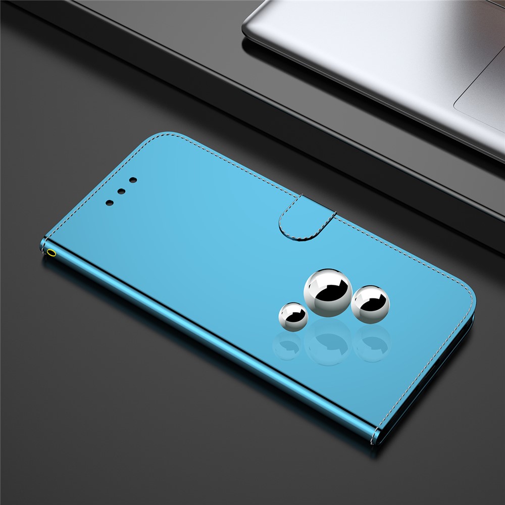 Mirror-like Surface Wallet Stand Leather Case for Oppo Find X3 Neo / Reno5 Pro+ 5G - Blue-2