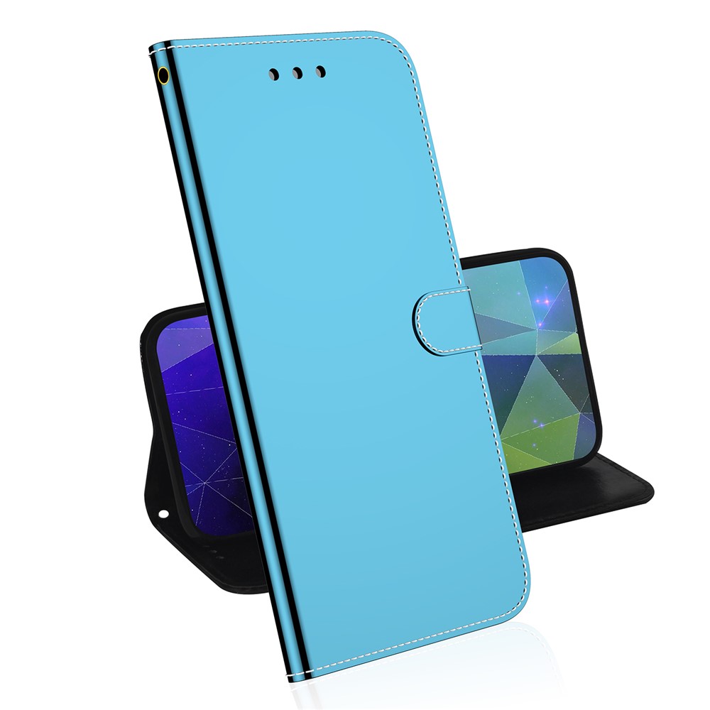 Mirror-like Surface Wallet Stand Leather Case for Oppo Find X3 Neo / Reno5 Pro+ 5G - Blue-5