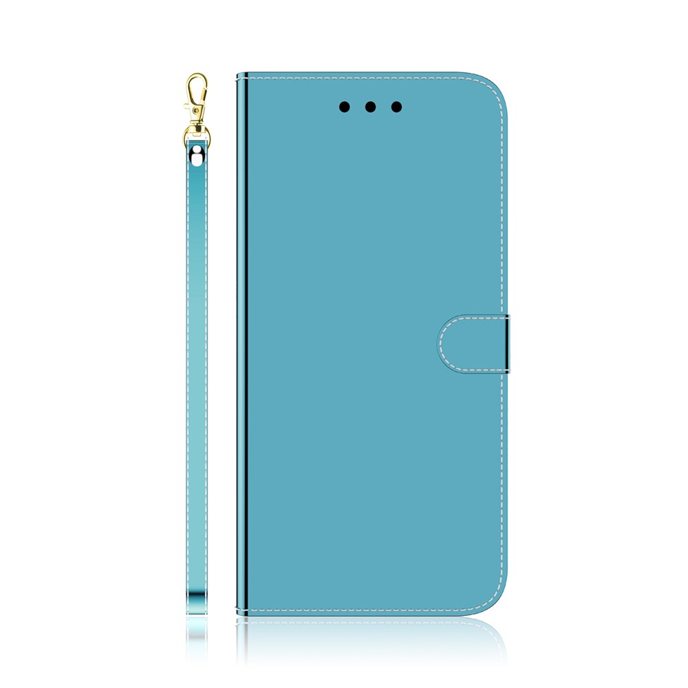 Mirror-like Surface Wallet Stand Leather Case for Oppo Find X3 Neo / Reno5 Pro+ 5G - Blue-9