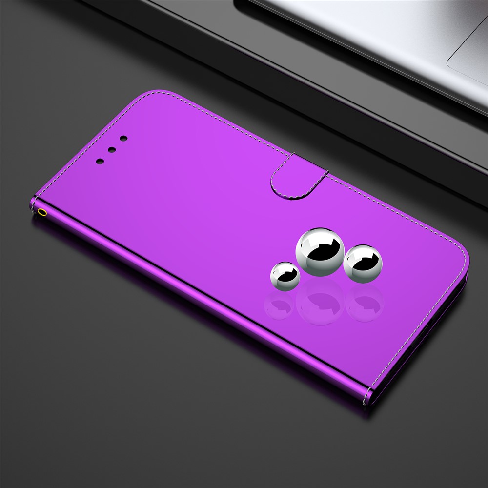 Mirror-like Surface Wallet Stand Leather Case for Oppo A94 5G / Oppo F19 Pro+ 5G / Oppo Reno5 Z - Purple-2