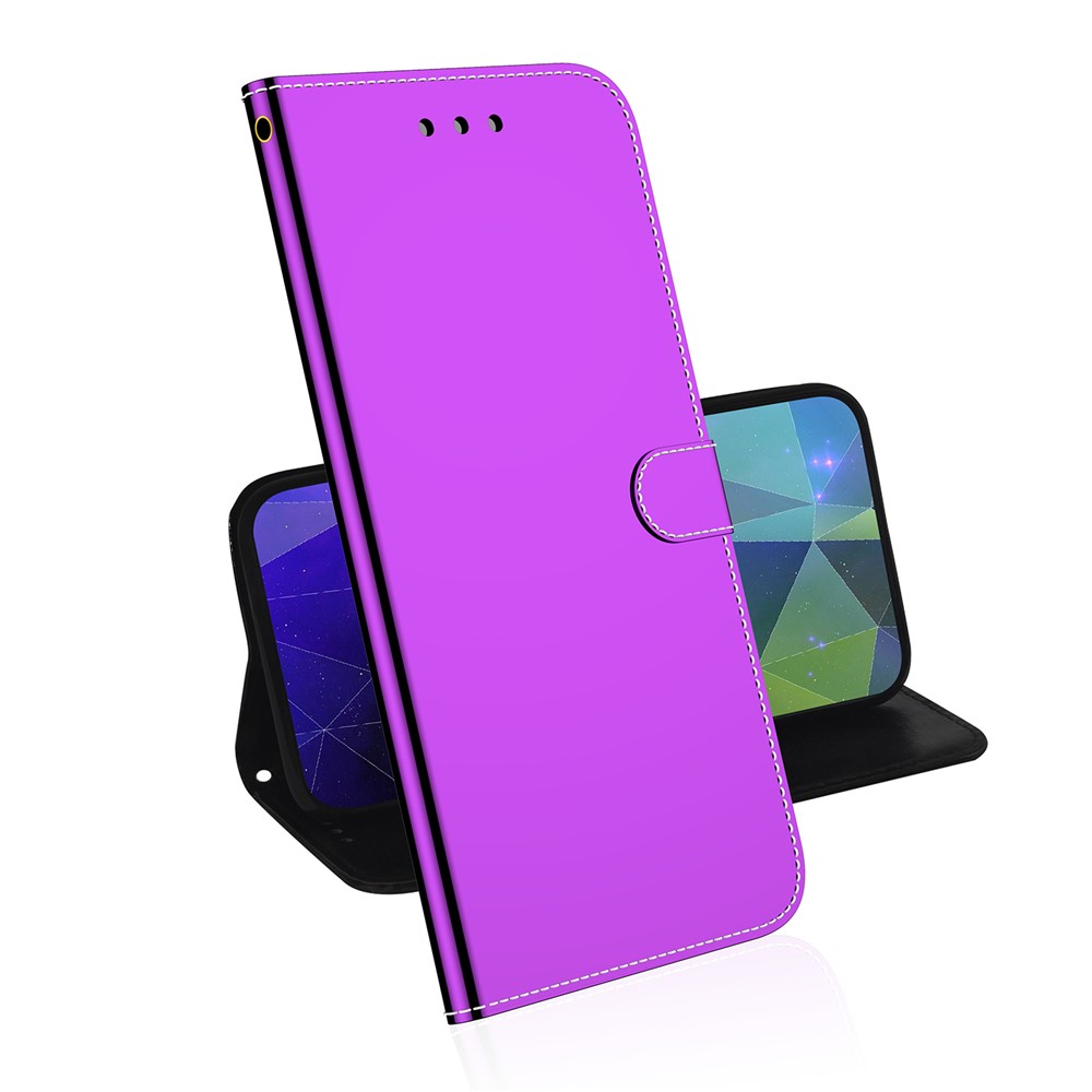 Mirror-like Surface Wallet Stand Leather Case for Oppo A94 5G / Oppo F19 Pro+ 5G / Oppo Reno5 Z - Purple-5