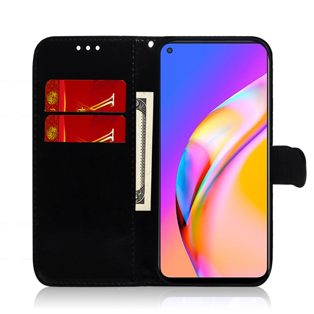 Spiegelähnliche Oberflächenwarter Stehen Ledertasche Für Oppo A94 5G / Oppo F19 Pro + 5g / Oppo Reno5 Z. - Lila