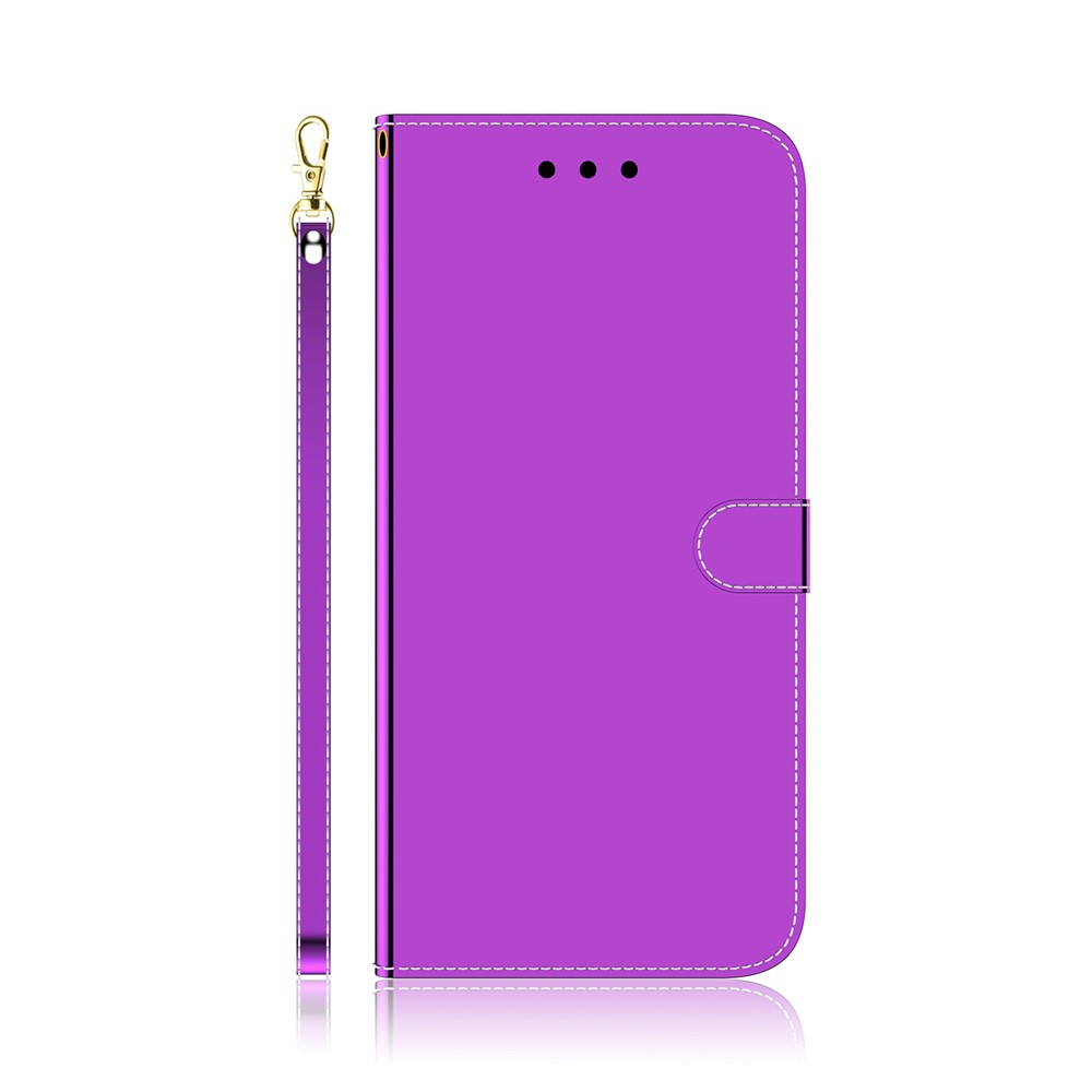 Spiegelähnliche Oberflächenwarter Stehen Ledertasche Für Oppo A94 5G / Oppo F19 Pro + 5g / Oppo Reno5 Z. - Lila