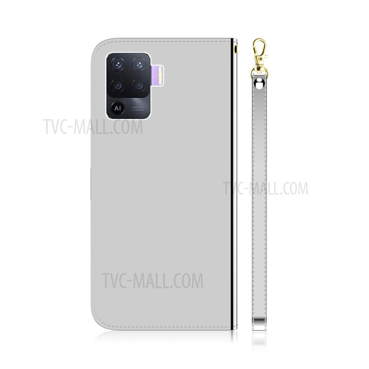 Mirror-like Surface Wallet Stand Leather Case for Oppo A94 / Oppo F19 Pro / Oppo Reno5 F - Silver-10