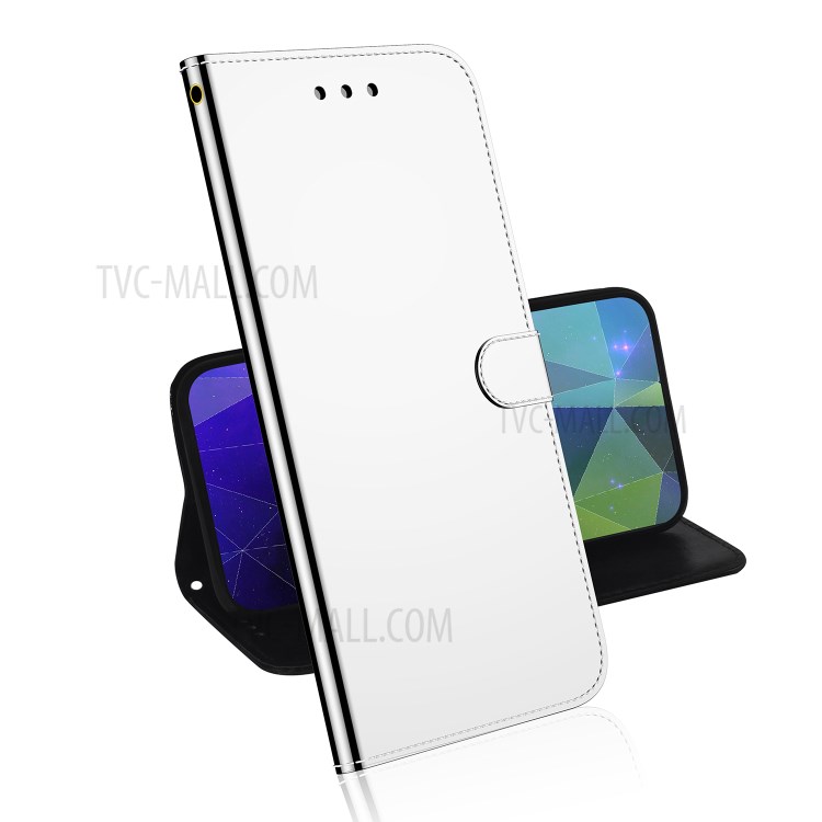 Mirror-like Surface Wallet Stand Leather Case for Oppo A94 / Oppo F19 Pro / Oppo Reno5 F - Silver-5