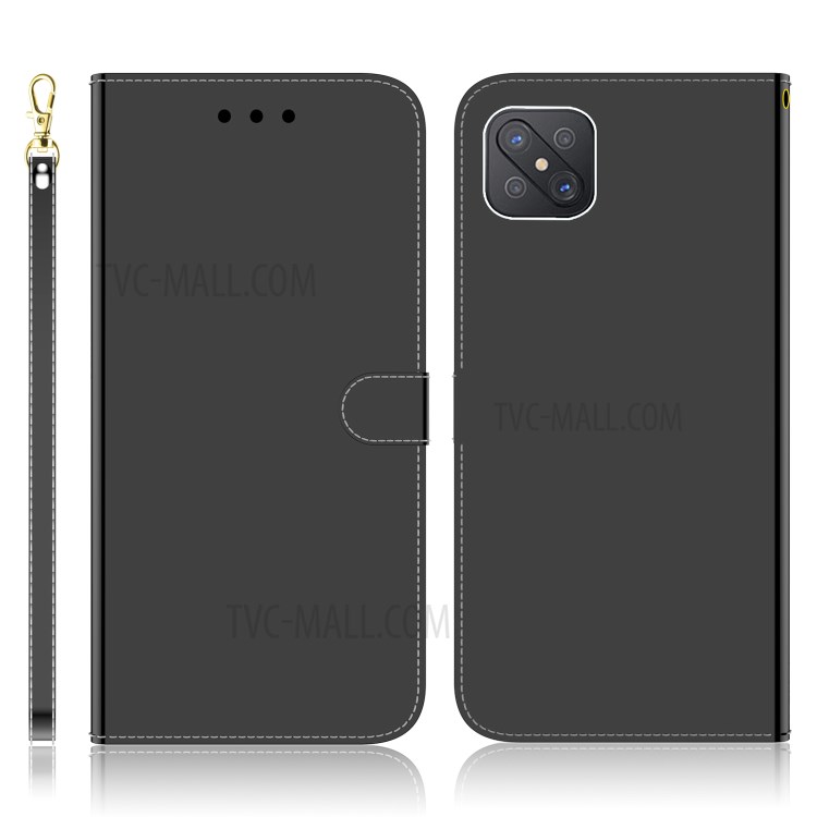 Mirror-like Surface Wallet Stand Leather Case for Oppo A92s / Oppo Reno4 Z 5G - Black-1