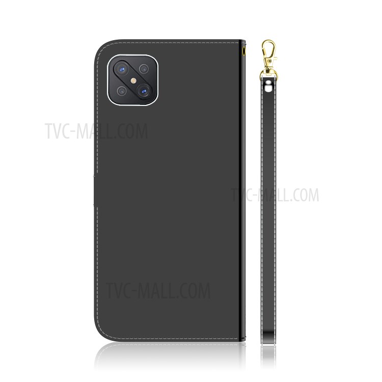 Mirror-like Surface Wallet Stand Leather Case for Oppo A92s / Oppo Reno4 Z 5G - Black-10
