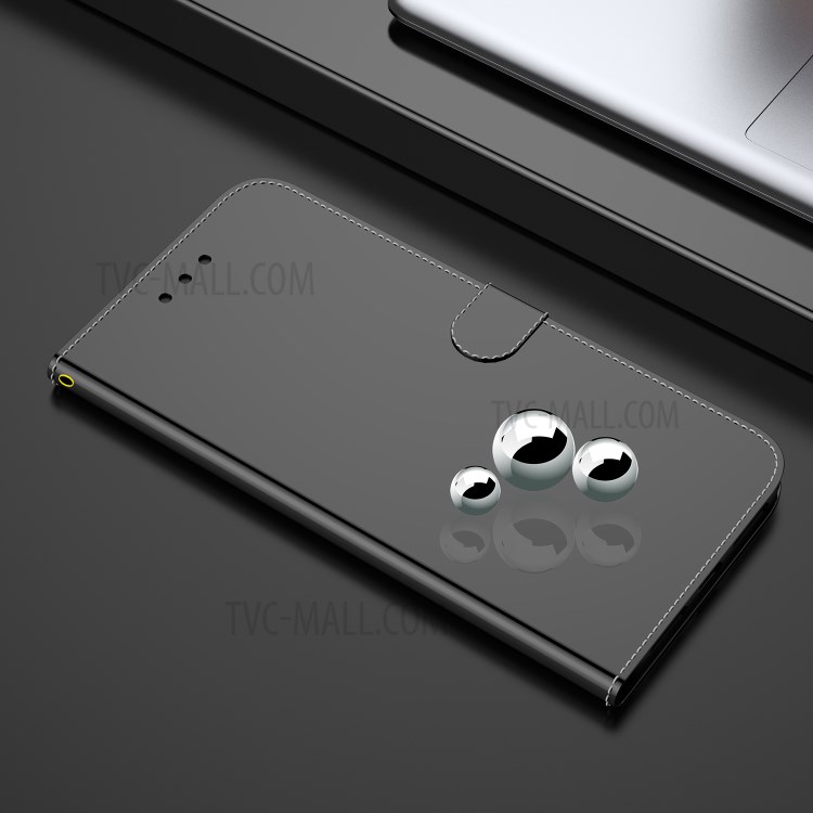 Mirror-like Surface Wallet Stand Leather Case for Oppo A92s / Oppo Reno4 Z 5G - Black-2
