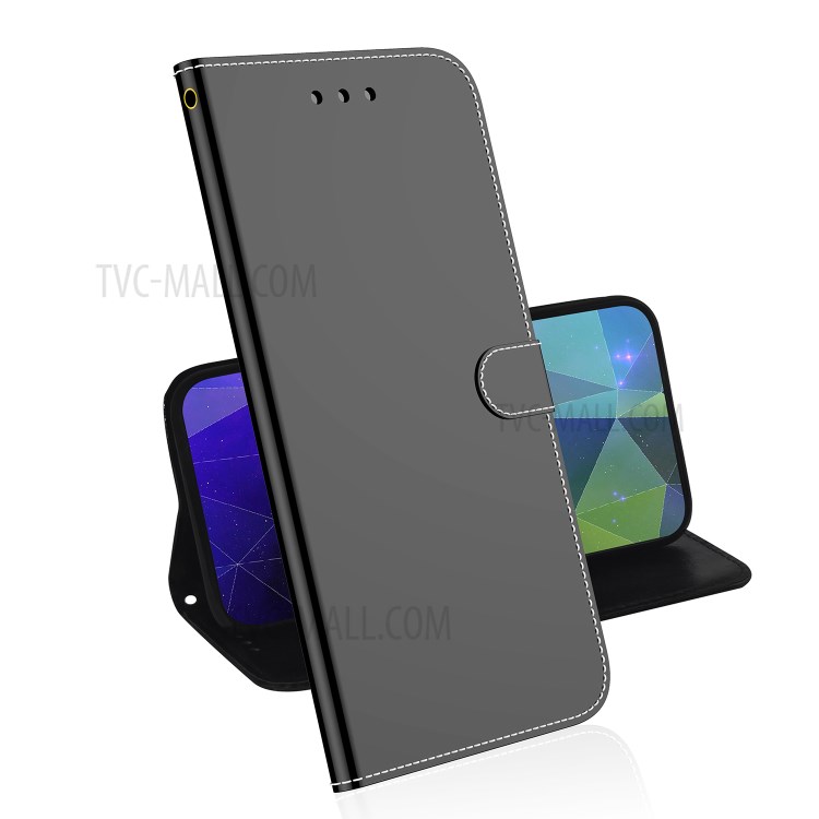 Mirror-like Surface Wallet Stand Leather Case for Oppo A92s / Oppo Reno4 Z 5G - Black-5