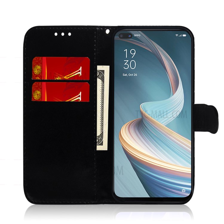 Mirror-like Surface Wallet Stand Leather Case for Oppo A92s / Oppo Reno4 Z 5G - Black-7