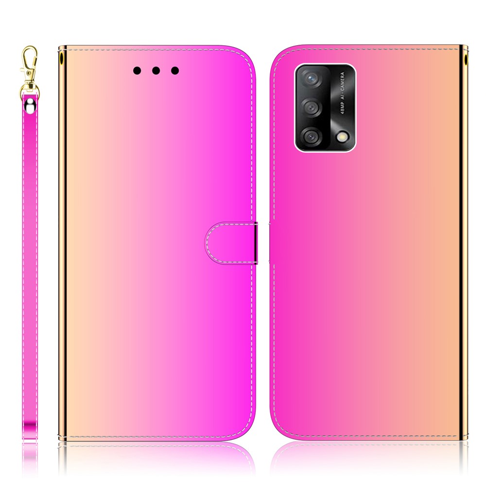 Mirror-like Surface Wallet Stand Leather Cover Case for Oppo A74 4G / Oppo F19 - Rose-1