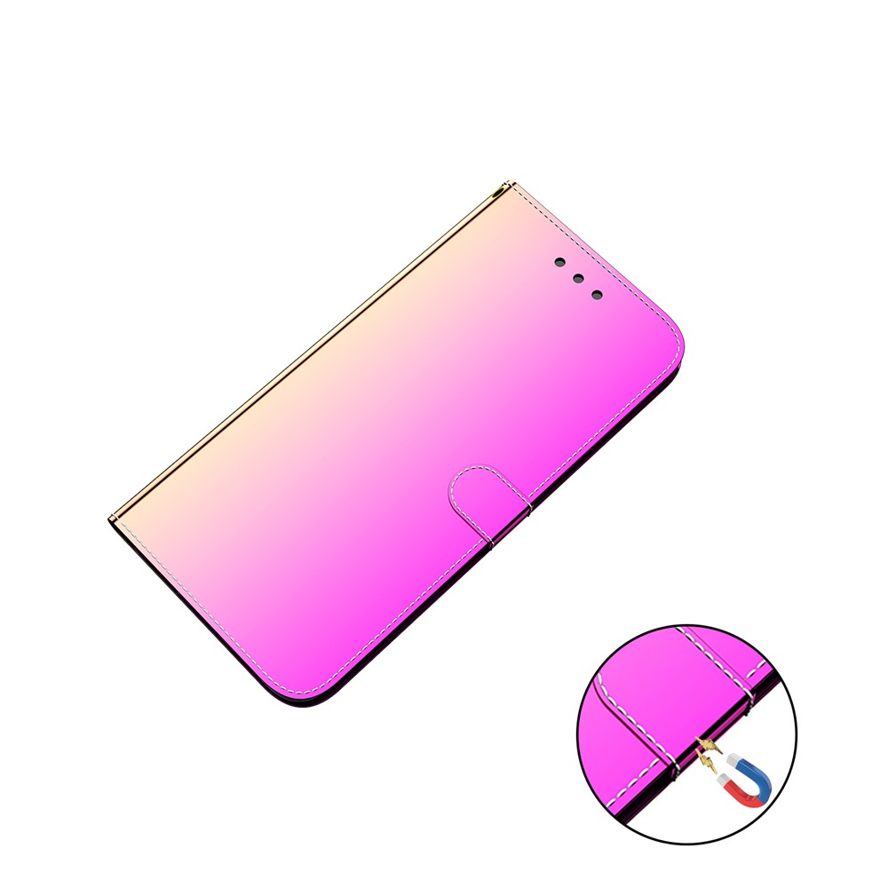 Mirror-like Surface Wallet Stand Leather Cover Case for Oppo A74 4G / Oppo F19 - Rose-11