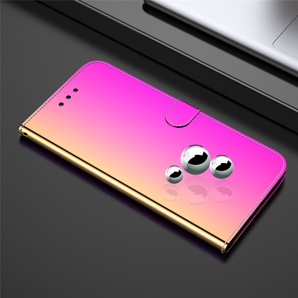 Mirror-like Surface Wallet Stand Leather Cover Case for Oppo A74 4G / Oppo F19 - Rose-2