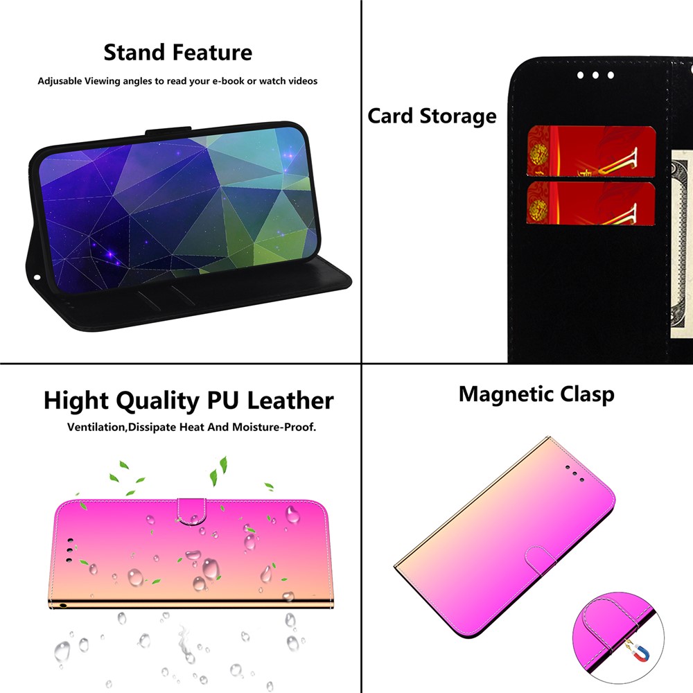 Mirror-like Surface Wallet Stand Leather Cover Case for Oppo A74 4G / Oppo F19 - Rose-6