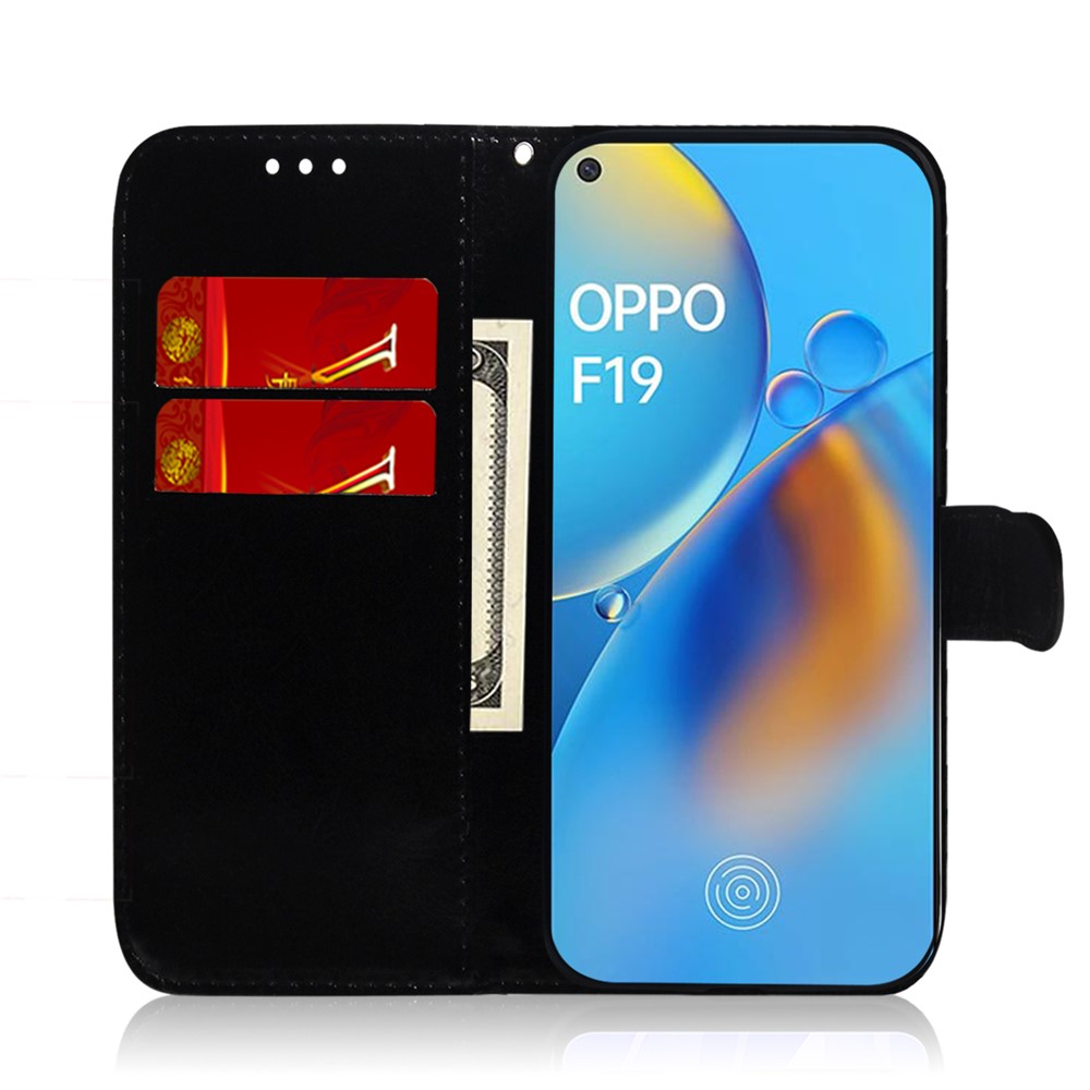 Mirror-like Surface Wallet Stand Leather Cover Case for Oppo A74 4G / Oppo F19 - Rose-7