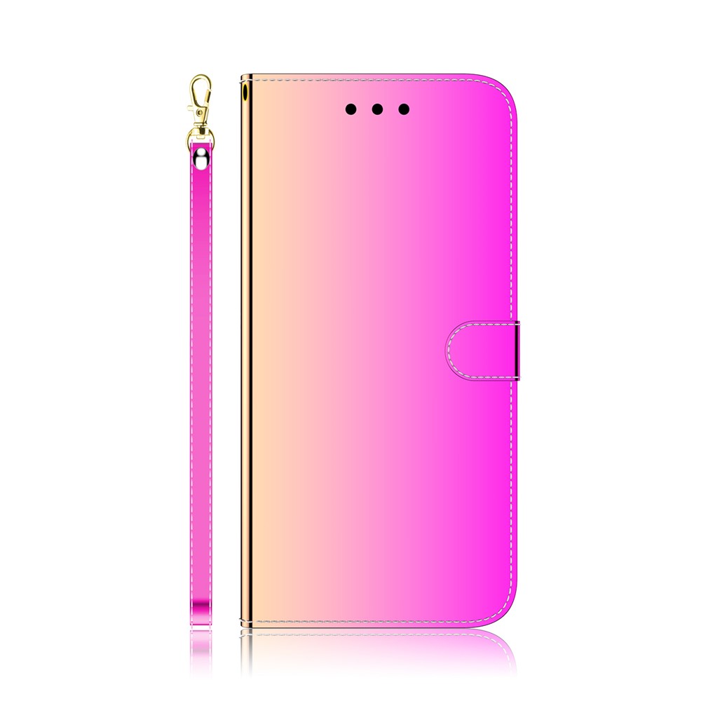 Mirror-like Surface Wallet Stand Leather Cover Case for Oppo A74 4G / Oppo F19 - Rose-9