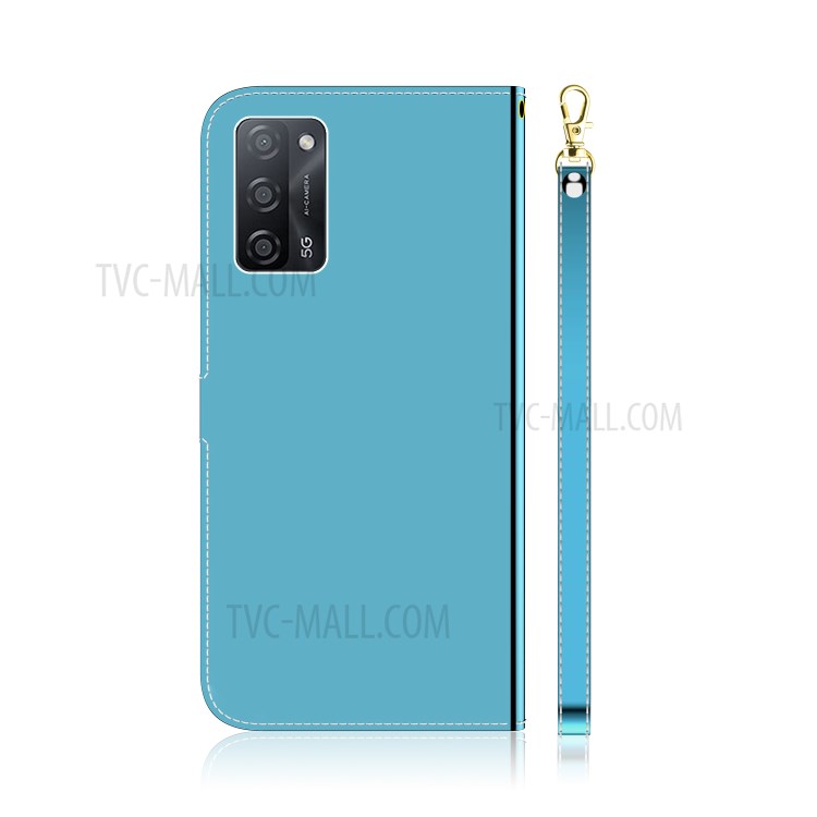 Mirror-like Surface Wallet Case Stand Leather Case for Oppo A55 5G / Oppo A54 4G / Realme V11 5G - Blue-10