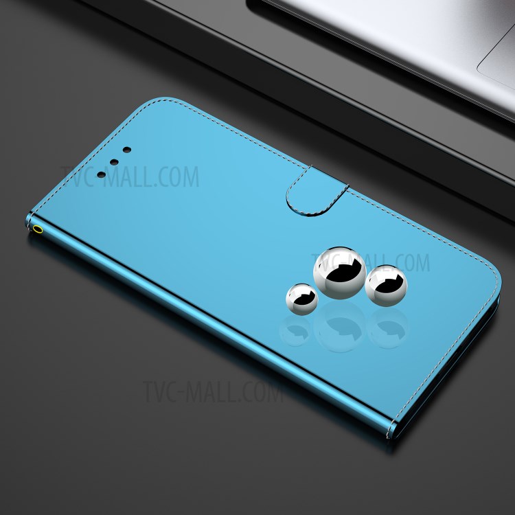 Mirror-like Surface Wallet Case Stand Leather Case for Oppo A55 5G / Oppo A54 4G / Realme V11 5G - Blue-2