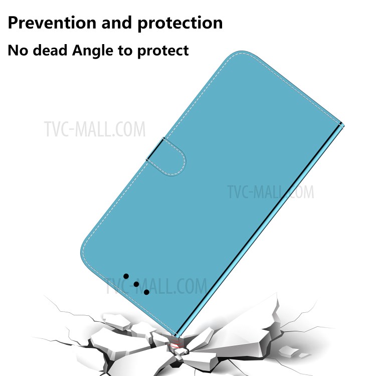 Mirror-like Surface Wallet Case Stand Leather Case for Oppo A55 5G / Oppo A54 4G / Realme V11 5G - Blue-3