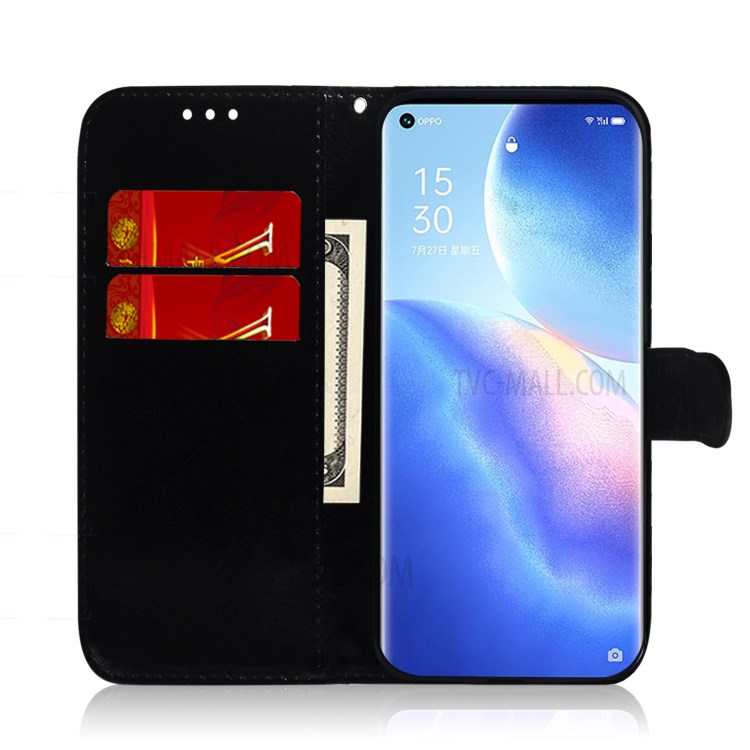 Wallet Design Mirror-like Surface Stand Leather Case for Oppo Reno5 Pro 5G - Silver-7