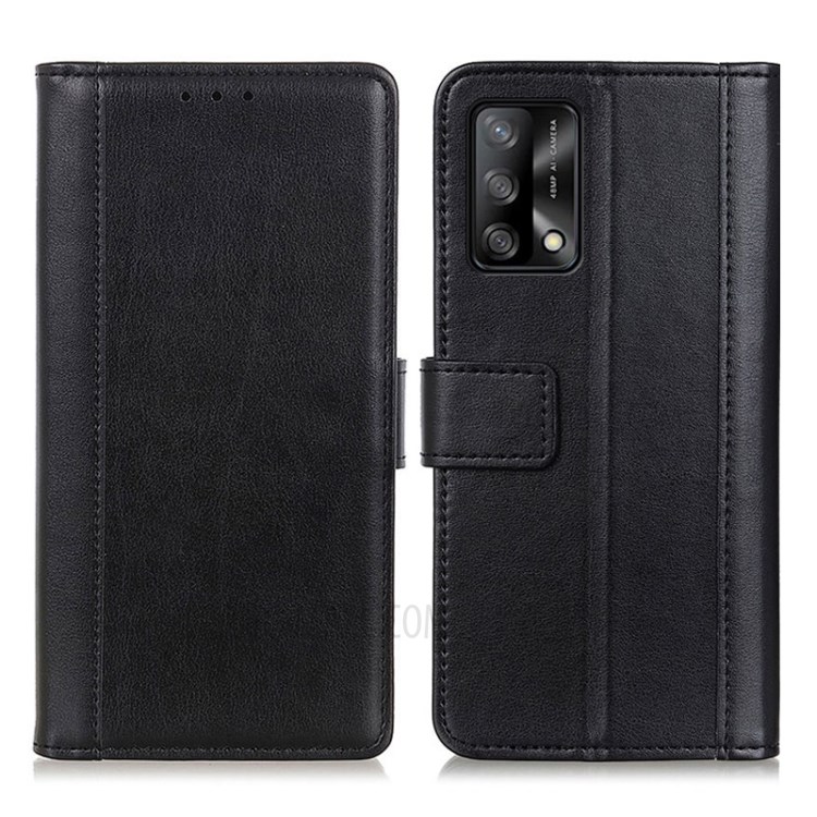 Leather Phone Stand Full Protection Cover Wallet Design Case for Oppo F19/A74 4G - Black-1