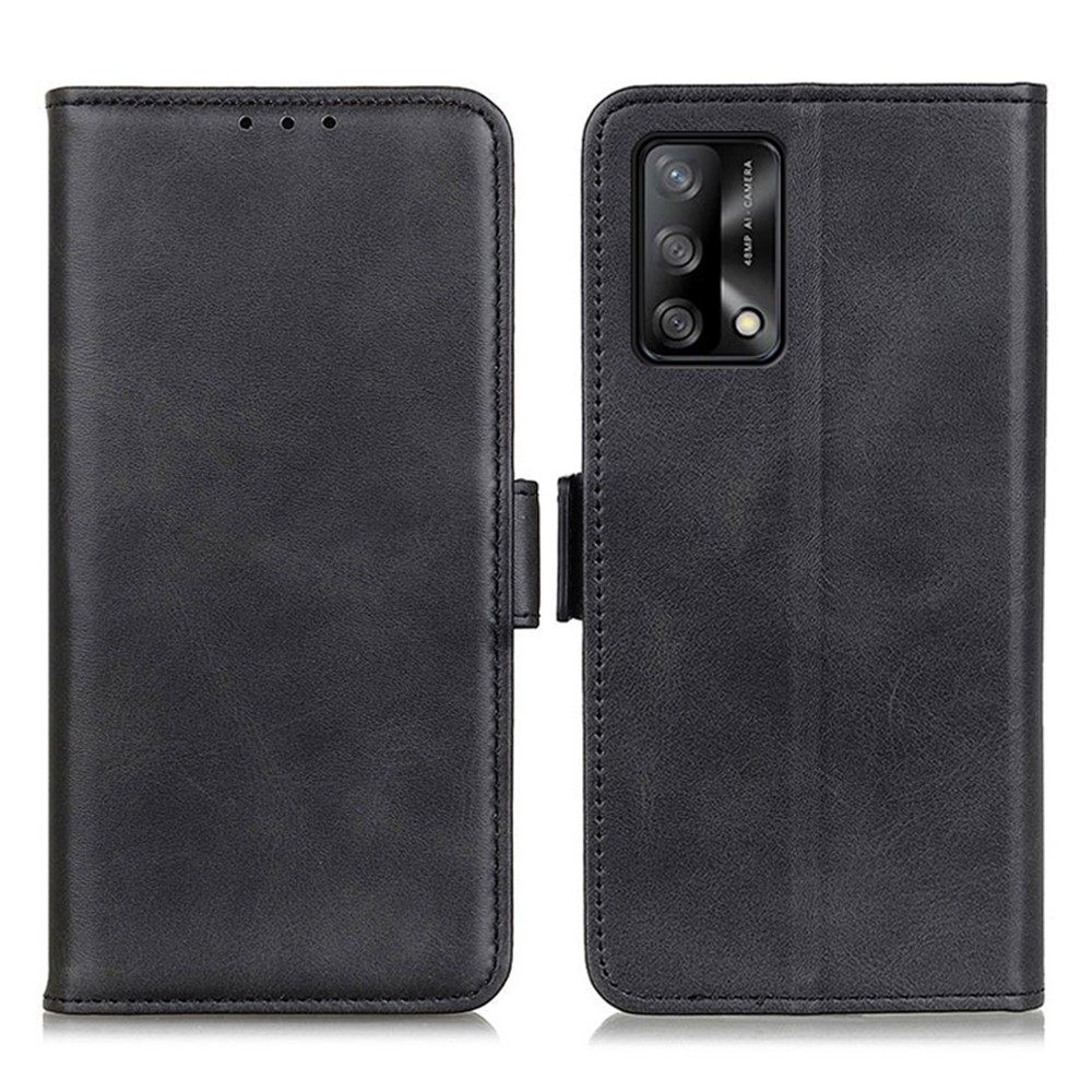 For Oppo F19/A74 4G Magnetic Double Clasp Leather Wallet Case - Black-1