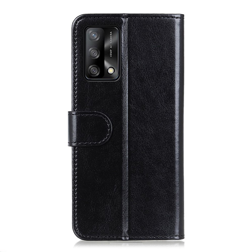 Crazy Horse Texture Leather Wallet Stand Cellphone Shell Case for Oppo F19/A74 4G - Black-3