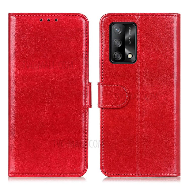 Crazy Horse Texture Leather Wallet Stand Cellphone Shell Case for Oppo F19/A74 4G - Red-1