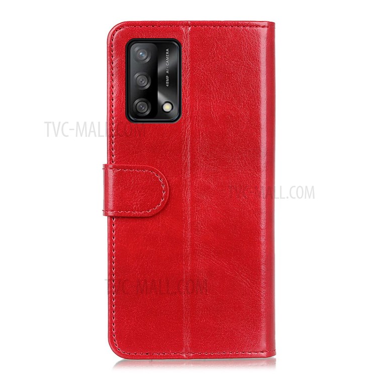 Crazy Horse Texture Leather Wallet Stand Cellphone Shell Case for Oppo F19/A74 4G - Red-3