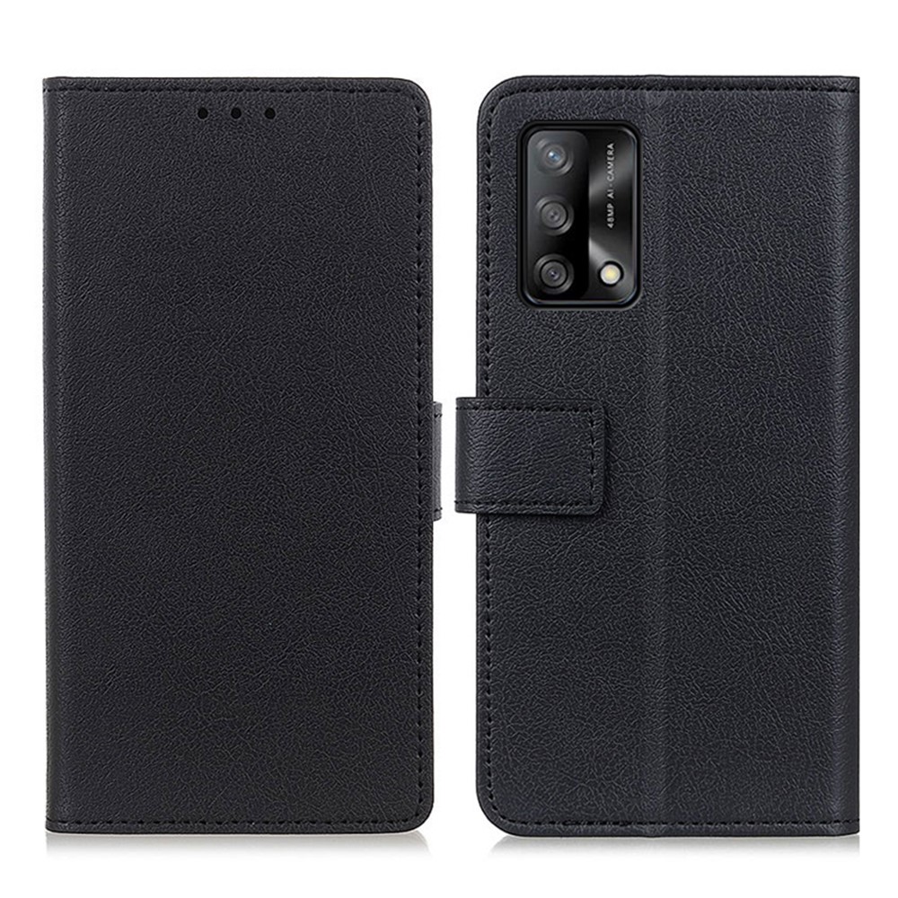 PU Leather Wallet Stand Protective Phone Cover for Oppo F19 / Oppo A74 4G - Black-1